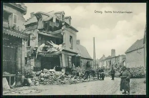 AK 1. WK - Grouy zerstört deutsche Soldaten Schutzbarrikaden - 1916 Feldpost AK