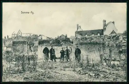 AK 1. WK - Somme-Py - deutsche Soldaten - Kriegszerstörungen 1916 Feldpostkarte