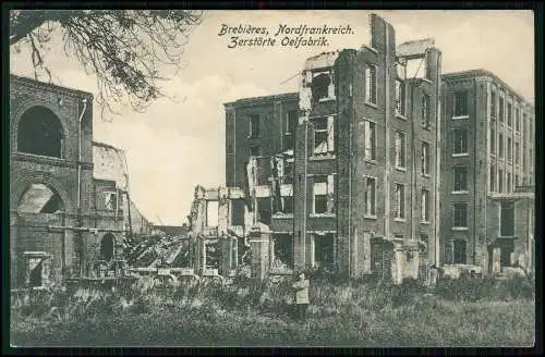 AK 1. WK - Brebières Pas-de-Calais - Zerstörte Oelfabrik - deutscher Soldat 1916