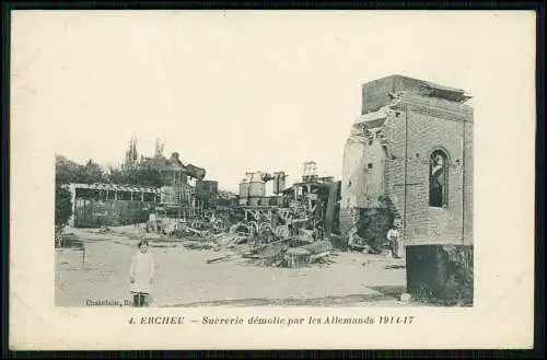 AK 1. WK Ercheu Somme Hauts-de-France Sucrerie démolie par les Allemands 1914-17
