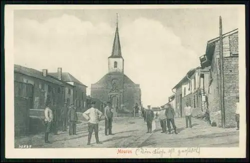 AK 1. WK - Mouron Ardennes -Straßenpartie Kirche deutsche Soldaten Feldpostkarte