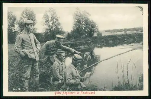 AK 1. WK - deutsche Soldaten beim Angelsport in Feindesland - Feldpostkarte
