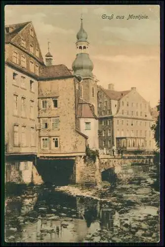 AK - Monschau Rotes Haus u. evangelische Kirche über die Rur gesehen - 1907 gel.