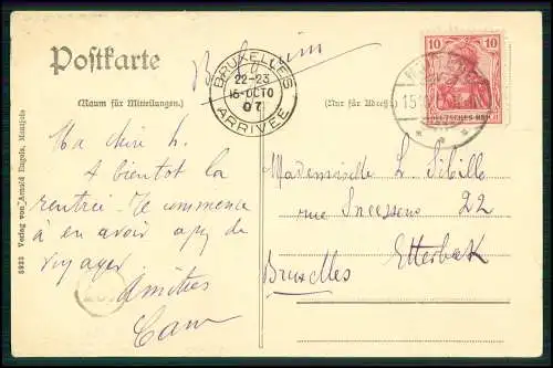 AK - Monschau Rotes Haus u. evangelische Kirche über die Rur gesehen - 1907 gel.