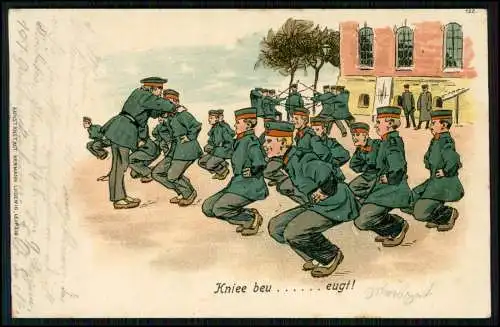 AK Litho - Kniee beu...eugt! - Soldaten beim Exerzieren Kaserne - 1904 gelaufen