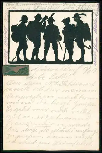 Alt-Wandervogel Saar-Pfalz Silhouette 5 Wanderer traditionelle Kleidung 1917 gel