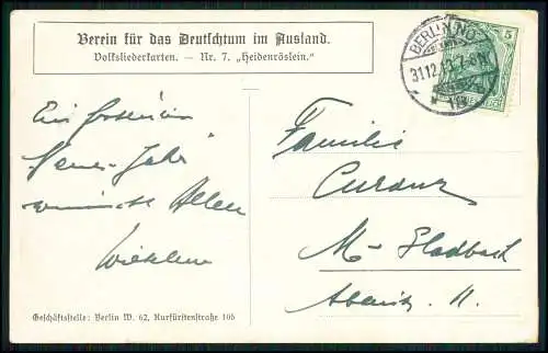 E. Kutzer Heidenröslein Liebespaar auf Wiese - 1913 gel. Volkslieder-Karte Nr. 7