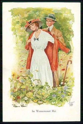 Künstler-AK Hans Leu - Im Wonnemonat Mai - Liebespaar - Primus Postkarte