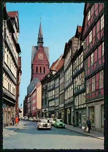 AK Marktkirche in Hannover - Straßenansicht alte Autos -Fachwerkhäuser Fußgänger