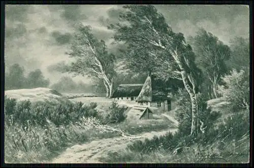 4x AK Lüneburger Heide stürmischen Landschaft Haus Reetdach u.a. - 1916 gelaufen