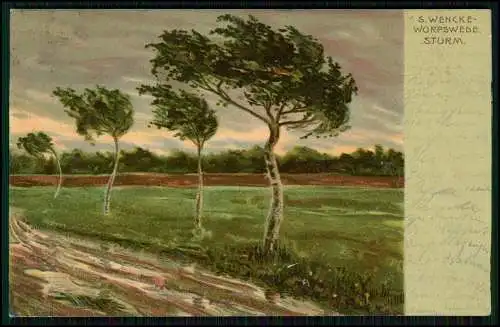 Künstler-AK Sophie Wencke - Worpswede - Bäume auf einem Feld im Sturm -1903 gel.