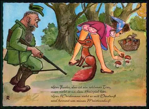 AK Scherz Humor Karikatur - Der Fuchs der ist ein schlaues Tier ... Cekade Karte
