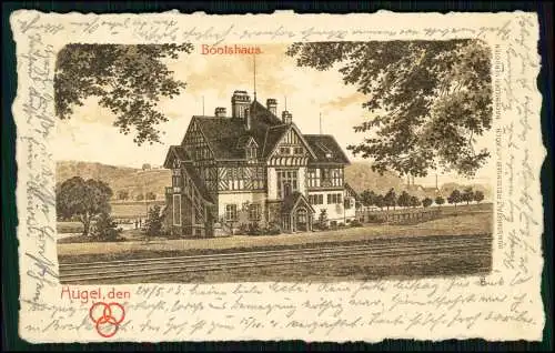 AK Essen Ruhrgebiet - Blick auf Eisenbahnschienen u. Bootshaus - 1903 Hügel gel.