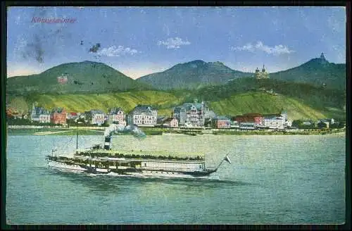 AK- Königswinter am Rhein - Dampfer auf dem Rhein - 1911 Bahnpost Köln Frankfurt