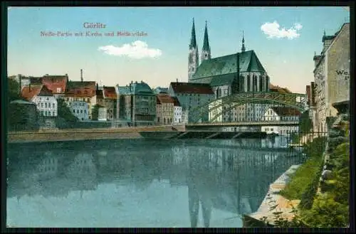 AK- Görlitz in der Lausitz - Neiße-Partie Kirche und Neißebrücke - 1916 Feldpost