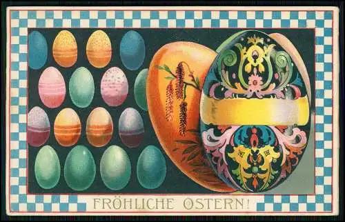 Präge AK - FRÖHLICHE OSTERN Ostereier in verschiedenen Farben und Mustern - 1905