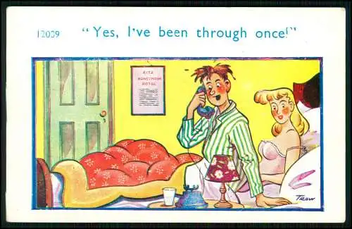 AK - Scherz Humor - Yes, I've been through once - Frau Ritz Hotel liegt im Bett