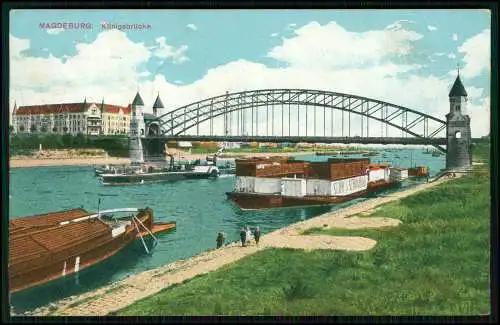 AK - Königsbrücke Schiffe - in Magdeburg Sachsen-Anhalt - 1915 Feldpost gelaufen