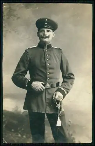 Echt Foto AK 1. WK - Soldat in Uniform mit Säbel Koppel Gott mit uns - 1915-17