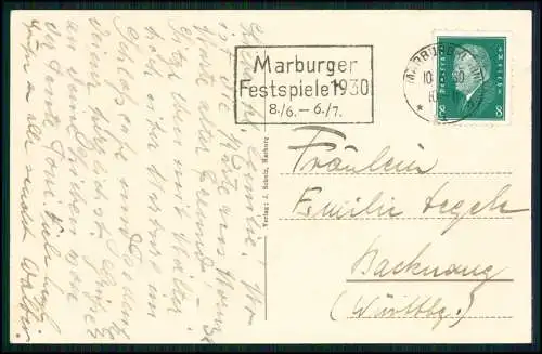 AK- Blick auf Marburger Schloss Landgrafenschloss - 1930 gel. Stempel Festspiele