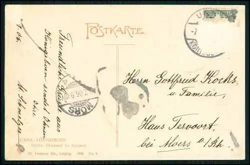 2x AK - Unna Königsborn im Ruhrgebiet - Grillo-Denkmal Parkpartie 1906 gelaufen