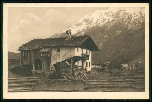 AK Bauernhaus Stubaital Tirol -Schneebedeckte Berge im Hintergrund 1916 gelaufen