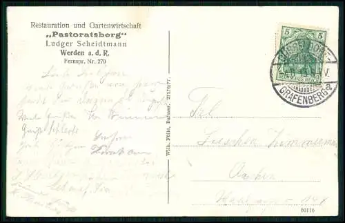 AK Werden an der Ruhr -Restaurant Gartenwirtschaft Pastoratsberg - 1913 gelaufen