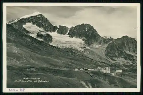 Foto AK - Furka-Passhöhe Hotel Furkablick und Galenstock - 1927 gelaufen