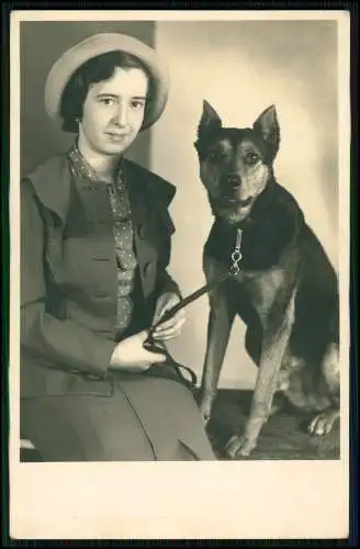 Foto AK - Dame Erika mit Schäferhund 1943 - Atelier Mühlpfordt Barmen Wuppertal