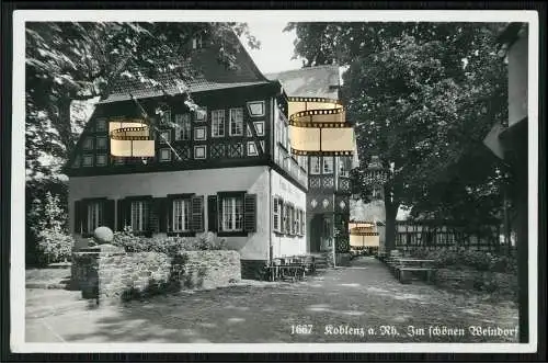 Foto AK - Weindorf Koblenz am Rhein - Restaurant vier Fachwerkhäuser - 1938 gel.