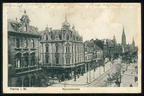AK - Herne im Ruhrgebiet - Bahnhofstraße diverse Geschäfte - 1915 gelaufen
