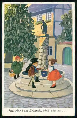 Künstler AK - drei Kindern an Brunnen Junge in Tracht im Mittelpunkt - 1924 gel.