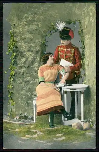 AK 1. WK - Husar in Uniform - mit junger Dame - Geismar 1917 Feldpost gelaufen