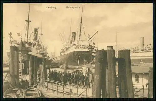 AK Hamburg Hafenpartie - Schiffe Passagierdampfer um 1900 - Menschen an der Pier
