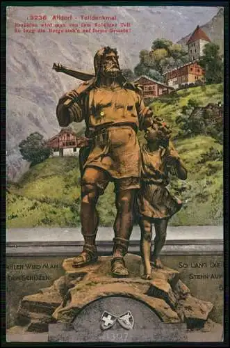 Wilhelm-Tell-Denkmal Altdorf Schweiz - Denkmal zeigt Tell mit seinem Sohn Walter