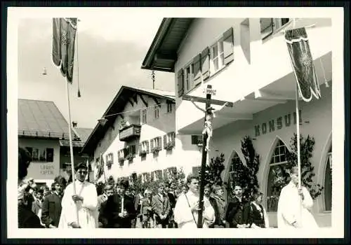 5x Foto 13x9cm - Prozession Dorf Bayern - Gebäude Aufschrift Fremdenheim Angerer
