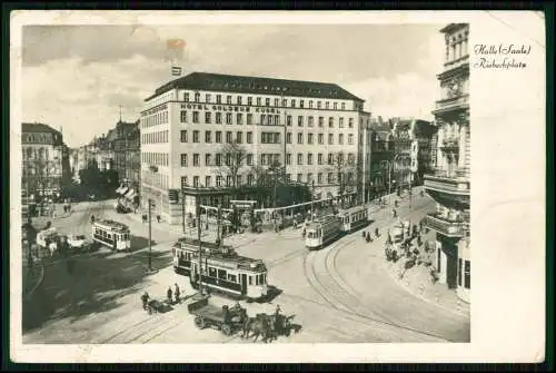 Foto AK - Riebeckplatz Halle Saale - Straßenbahn Hotel Goldene Kugel - 1942 gel.