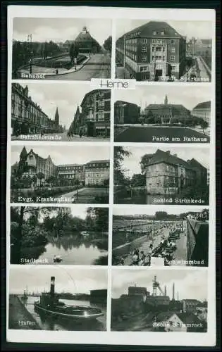 Foto AK - Herne Hafen Zeche Shamrock Bahnhof Bahnhofstraße Sparkasse Schwimmbad