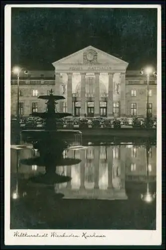 Foto AK - Kurhaus Wiesbaden bei Nacht - teure Luxus Automarken - 1943 Feldpost