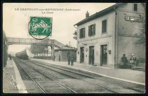 AK - Le Châtelet-sur-Retourne in den Ardennen - Bahnhof Bahnsteig mit Personen