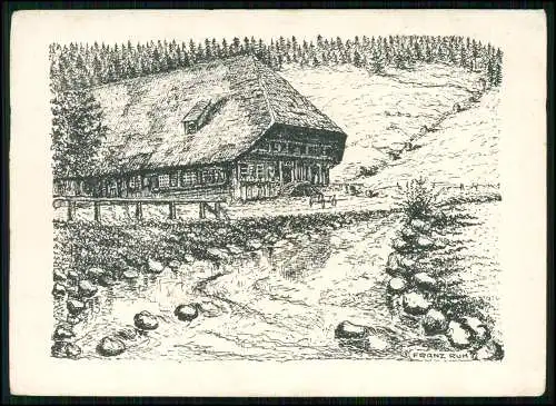 Künstler AK Altes Schwarzwaldhaus Federzeichnung - FRANZ RUM -1943 Feldpost gel.