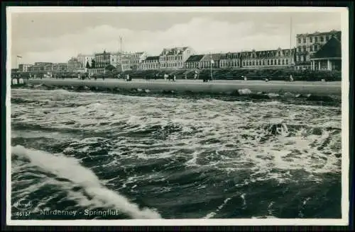 Foto AK Norderney Springflut Promenade Gebäude Menschen 1936 gel. Stengel Karte