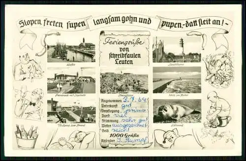 AK - Feriengrüße Büsum Hafen Leuchtturm Promenade Liegehalle Strandleben Mole ..