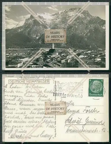 Foto AK Mittenwald mit Karwendelgebirge Kalkalpen 1937 gelaufen 