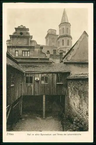 AK Zittau in der Oberlausitz  Hof im alten Gymnasium u. Türme der Johanniskirche