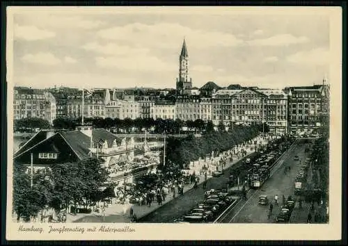 AK - Hamburg Mitte Jungfernstieg Alsterpavillon Straßenbahn Geschäfte .... 1940