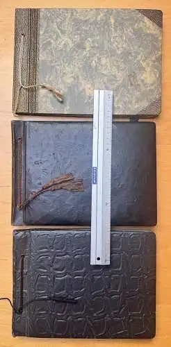 3x Fotoalbum - 1935-40 - ohne Bilder Seiten mit Text Fotoecken - ca. 28x20 cm