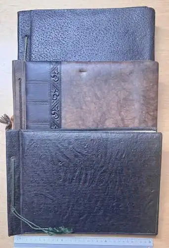 3x Fotoalbum - um 1940 - ohne Bilder keine Fotos - Seiten mit Text Fotoecken