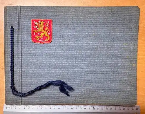 Kriegs-Fotoalbum ohne Fotos - gestickt Wappen Finnland - Funk 1 M.N.A. mot 104