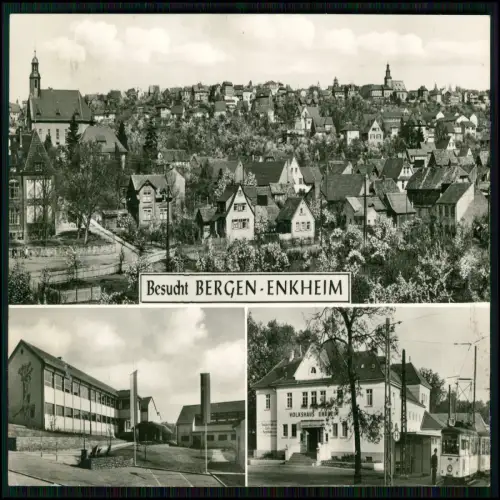 Foto AK - Bergen-Enkheim Frankfurt am Main - Volkshaus Brauhaus Café Straßenbahn